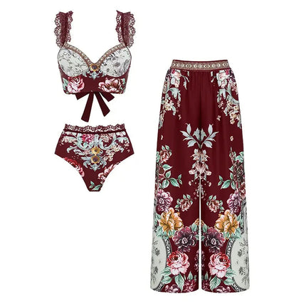 Costume da bagno vintage da donna sexy, bikini o intero, con stampa peonia, scollo a V, push-up, modellante, per la spiaggia platinumshop