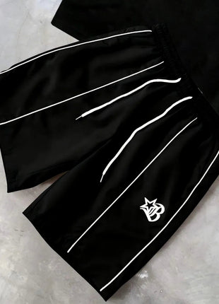 Set di pantaloncini T-shirt girocollo comodo e traspirante con stampa a righe estiva da uomo nuova di vendita calda adatto per strada all'aperto platinumshop