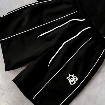 Set di pantaloncini T-shirt girocollo comodo e traspirante con stampa a righe estiva da uomo nuova di vendita calda adatto per strada all'aperto platinumshop