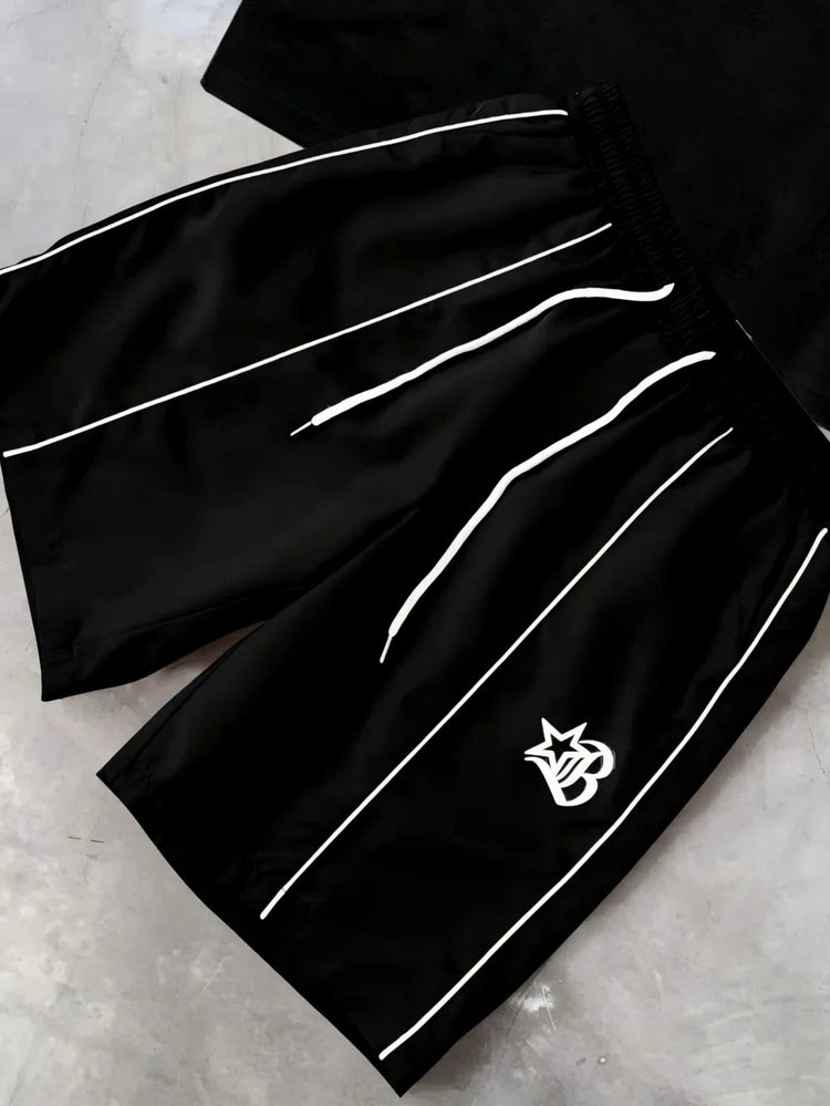 Set di pantaloncini T-shirt girocollo comodo e traspirante con stampa a righe estiva da uomo nuova di vendita calda adatto per strada all'aperto platinumshop