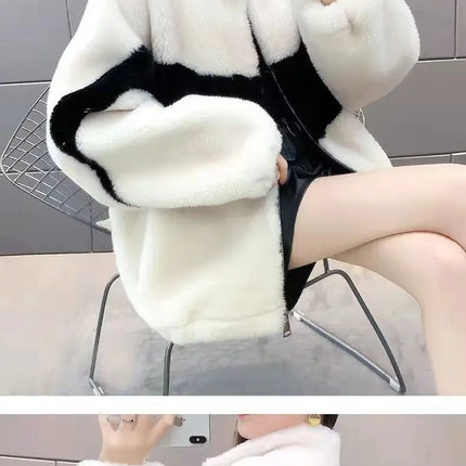 Warm Stand collar Faux fur Winter Jacket Female 2024 New Korean Loose Thick Lamb wool Coat Short Stitching Womens Parkas Outwear
