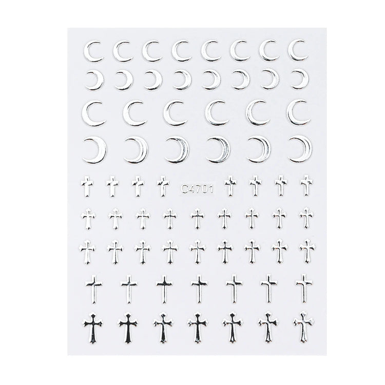 6Pcs/Set Metal Silver Star/Heart/Moon 3D Nail Art Stickers 8*10cm Hollow Love/Cross Self-Adhesive Slider Luxury Manicure Decals