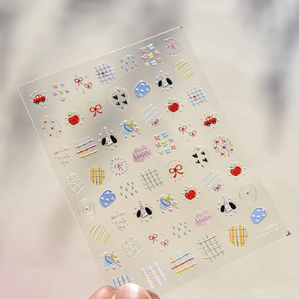 1Pcs 5D Graffiti Kitten Puppy Nail Art Sticker Lovely Lines Animal Cat Embossed Nail Slider Self-Adhesive Cat/Dog Manicure Decal