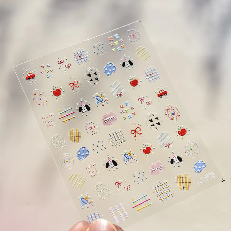 1Pcs 5D Graffiti Kitten Puppy Nail Art Sticker Lovely Lines Animal Cat Embossed Nail Slider Self-Adhesive Cat/Dog Manicure Decal