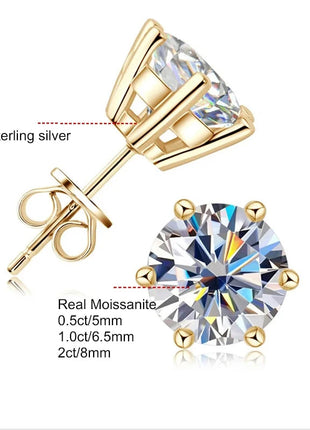 Orecchini a lobo QMSHR con moissanite da 0,5-2 carati, placcati oro giallo 18K, in argento 925, per matrimonio, gioielli da donna e uomo con certificato GRA platinumshop