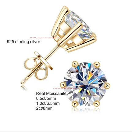 Orecchini a lobo QMSHR con moissanite da 0,5-2 carati, placcati oro giallo 18K, in argento 925, per matrimonio, gioielli da donna e uomo con certificato GRA platinumshop