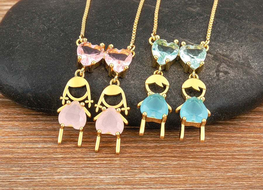 AIBEF Cuore Strass Ragazza e Ragazza Donna Ciondolo Collana Madre Cubic Zirconia Rame Dolce e Carino Gioielli Regalo di Fascino per Bambini