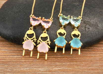 AIBEF Cuore Strass Ragazza e Ragazza Donna Ciondolo Collana Madre Cubic Zirconia Rame Dolce e Carino Gioielli Regalo di Fascino per Bambini