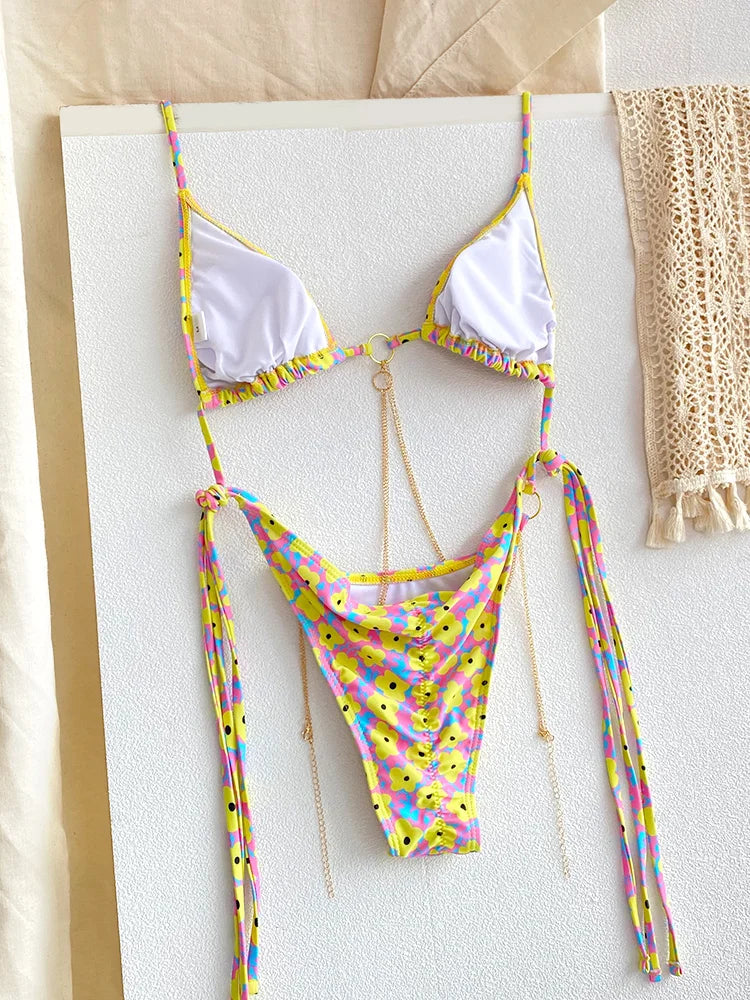 Miyouj Nuovi Bikini Stampati Costumi da bagno Donna Costume da bagno sexy Fasciatura Bikini Set 2024 Beachwear String Costumi da bagno Micro Biquinis platinumshop