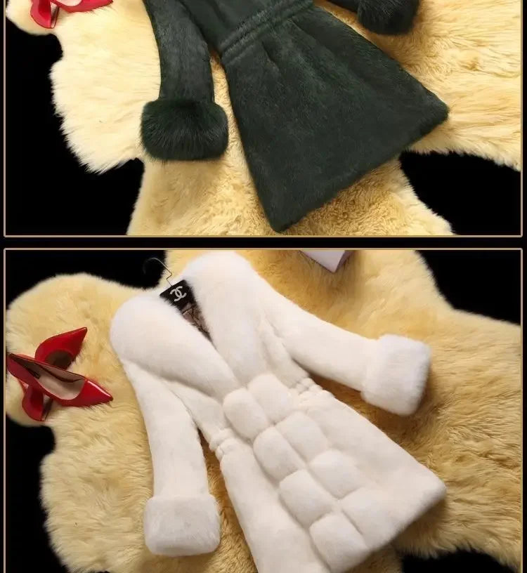 Winter 2025 Faux Fur Coat Women Thick Outwear Female Long Fake Fox Fur Thick Long Sleeve Jacket  Ladies Slim  Warm Faux Fur Coat