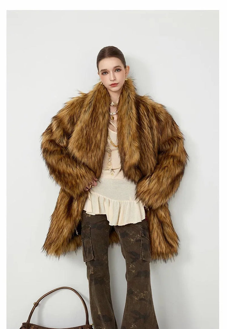 ZADORIN New in Coats & Jackets Luxury Winter Clothes Woman Lapel Long Brown Faux Fur Coat Loose Fluffy Jacket Woman Fur Coats