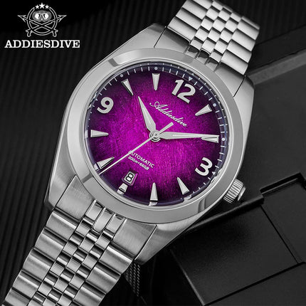 ADDIESDIVE Watch Sapphire New AD2560 Men Automatic Watches 8215 Mechanical Purple Dial Luminous Waterproof 200m Dive Wristwatch