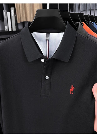 Polo à manches longues de marque haut de gamme 100 % coton, nouveau t-shirt décontracté à revers pour homme d'affaires, confort de luxe avec broderie Paul poney