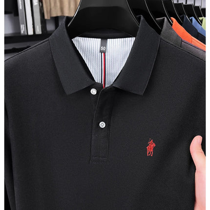 High-end branded long-sleeved polo shirt, 100% cotton, new business men's leisure lapel t-shirt, luxury comfort with Paul pony embroidery