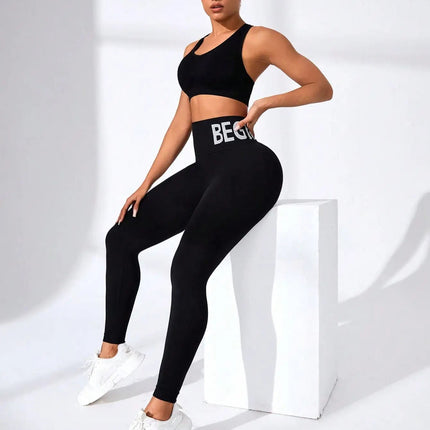 European and American Seamless Yoga Leggings with Waistband Lettering, Butt-Lifting, Quick-Dry Women's Breathable Tights for Pea PlatiNum