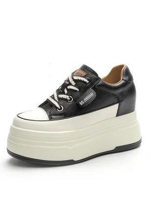 Fujin 9cm 3 inch comfortable platform sneakers for women Genuine Leather Women Vulcanized Shoes Platform High Heels Casual Shoes PlatiNum