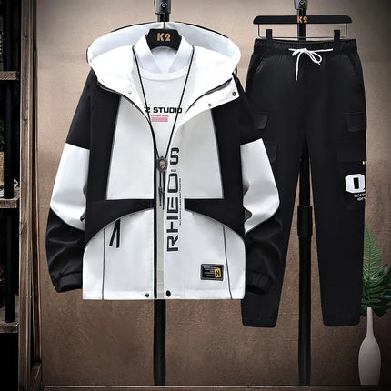 Men's Sets Sportswear Suit Hooded Colorblock Casual patchwork Hooded Jacket + Pants Suit Men's 2-piece Jogger Sweatshirt