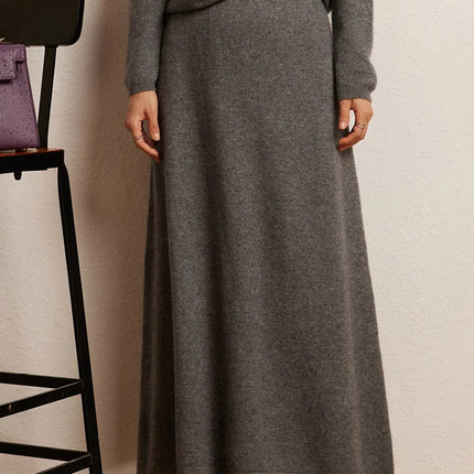 Korean Long Skirt Women's Wave Skirt 100% Cashmere Straight Skirt Knit Autumn Winter Skirt Warm Elegant Casual Knee Length Dress PlatiNum