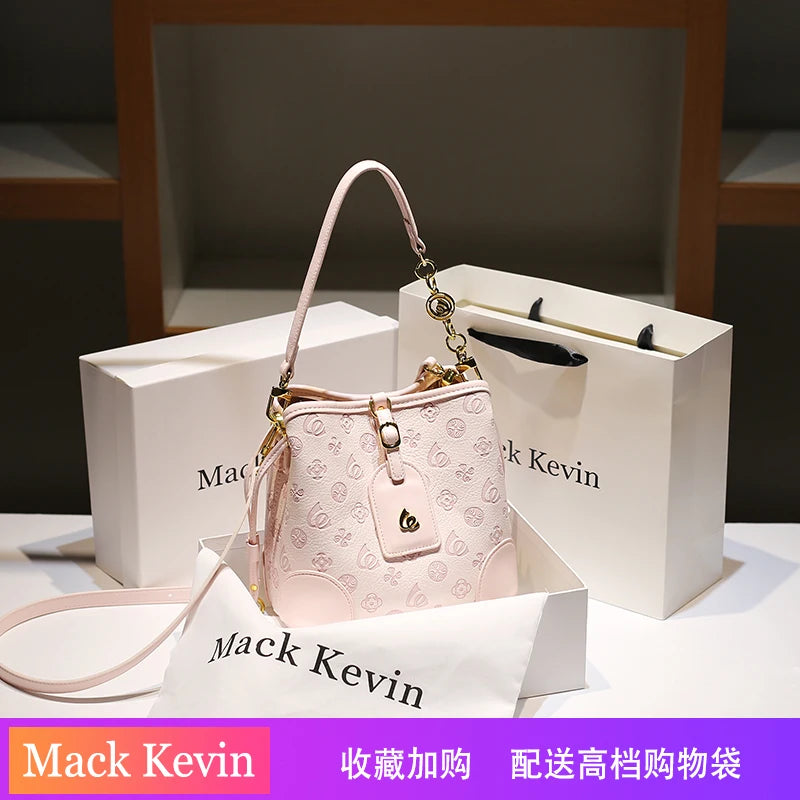 2024 borsa a secchiello portatile in pelle dolce e di lusso con stampa floreale delicata e sciarpe bella borsa a tracolla da donna