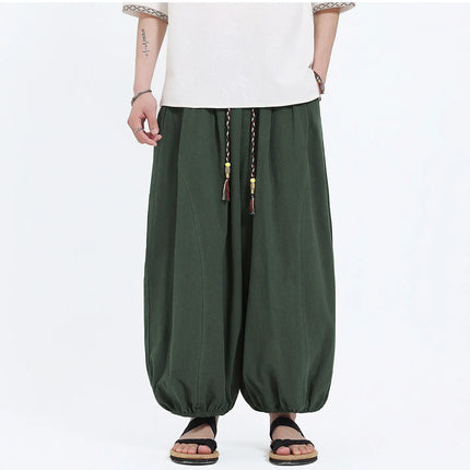 Pantaloni Lantern da Uomo: Pantaloni Casual in Cotone e Lino, Tinta Unita, Oversize, Comodi, a Gamba Larga, Stile Streetwear - Vendita Calda