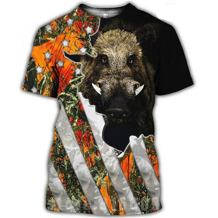 Men's Camo Hunting Wild Boar 3D Print T-Shirt Sport Short Sleeve Tee Tops Casual O Neck Streetwear T-shirt Men's Clothing