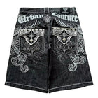 American Vintage Popular New Pattern Embroidery Baggy Denim Shorts Men Street Fashion Gothic Casual Joker Shorts Women Clothing PlatiNum