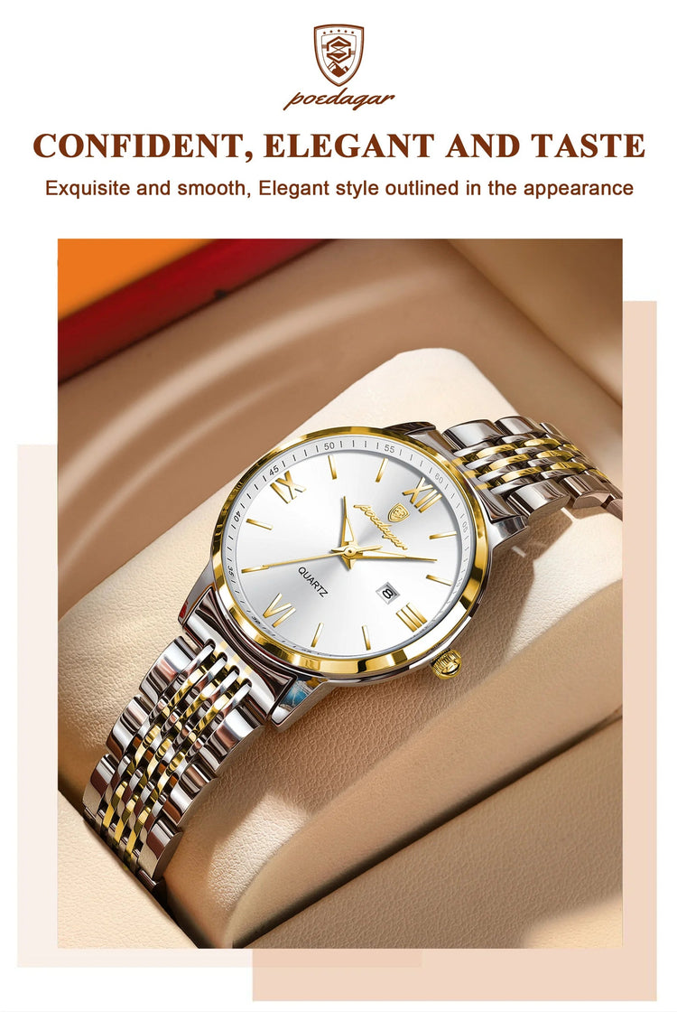 POEDAGAR Orologio da Donna Raffinato Impermeabile Luminoso con Data, Orologio da Polso Femminile di Alta Qualità in Acciaio Inossidabile, Elegante Orologio al Quarzo per Donne platinumshop
