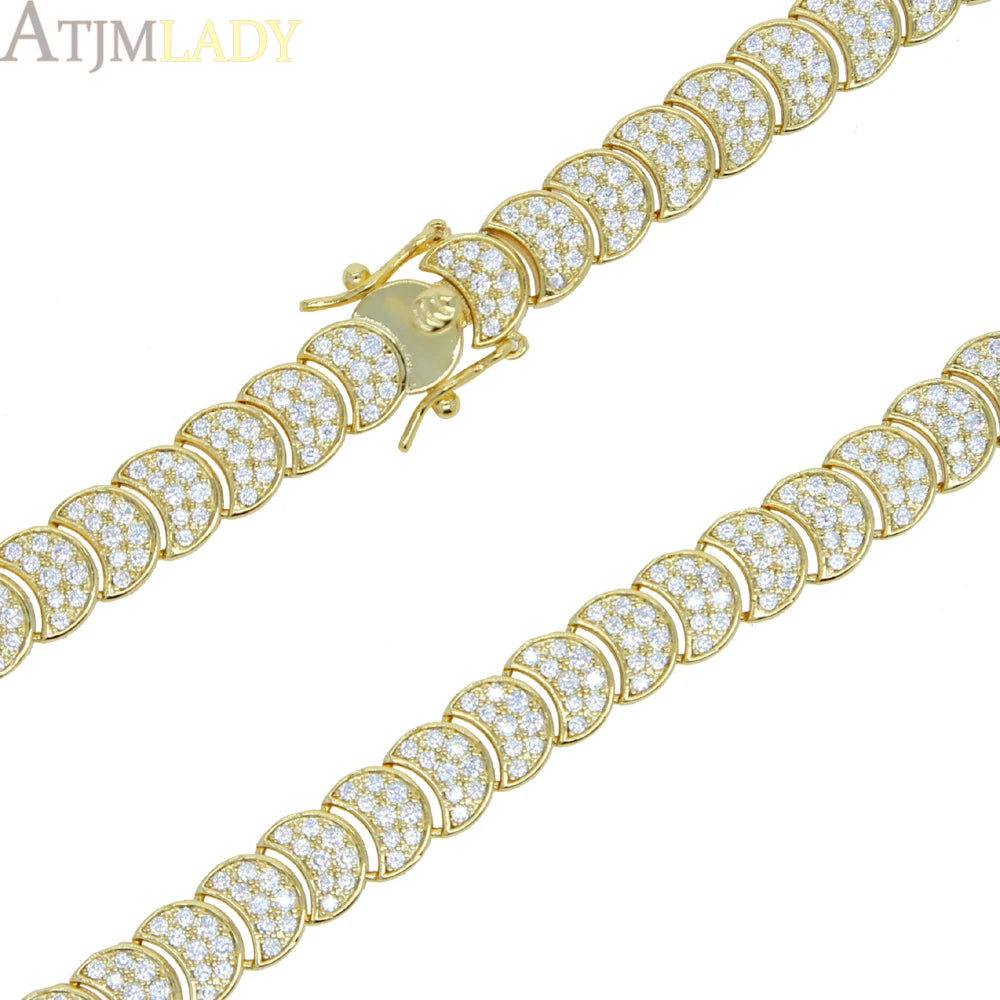 2025 Nuova collana a catena serpente unisex color oro a spina di pesce con perline catena a maglie pavimentata 5A CZ girocollo a forma di luna per gioielli da donna