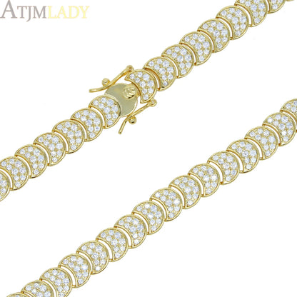 2025 Nuova collana a catena serpente unisex color oro a spina di pesce con perline catena a maglie pavimentata 5A CZ girocollo a forma di luna per gioielli da donna