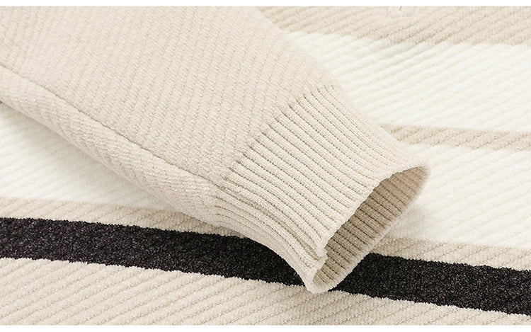 High Quality Fashionable and Simple Half Zipper stripe Sweater Men's Autumn and Winter Knitted Sweater Casual Pullover Top