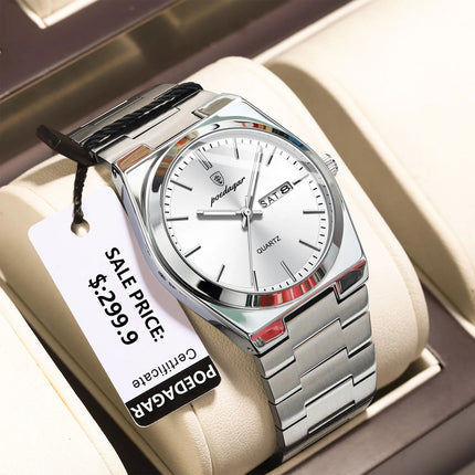 POEDAGAR Orologi da uomo di lusso Impermeabile luminoso Data Settimana Orologio da uomo in acciaio inossidabile Moda casual Orologio da polso da uomo al quarzo Reloj platinumshop