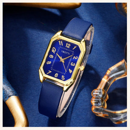 Orologi da donna quadrati di moda di lusso Orologio da polso al quarzo da donna di marca Classico semplice Femme Cinturino in pelle blu Relogio Feminino platinumshop