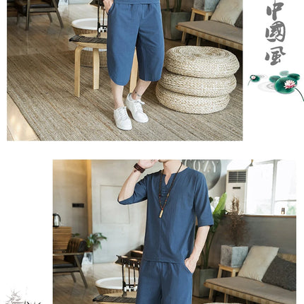 Stile giapponese Kimono T-shirt a maniche corte Pantaloni Due pezzi Top da uomo Pantaloni Abiti da uomo Giappone Harajuku Yukata Cardigan Costume