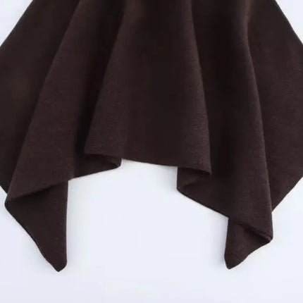 HH Women's New Fashion Versatile Solid Stand Collar Knitted Cape Coat Female Casual High Street Asymmetric 3-Colors Jacket Mujer