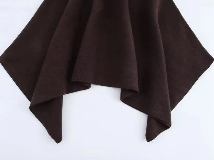 HH Women's New Fashion Versatile Solid Stand Collar Knitted Cape Coat Female Casual High Street Asymmetric 3-Colors Jacket Mujer