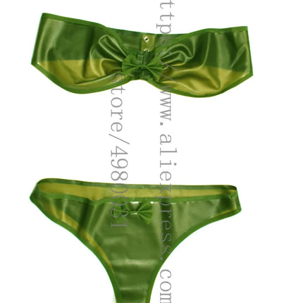 Sexy women's lingerie set including bra and briefts in transparent green color