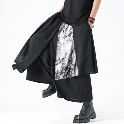 Pantaloni Stile Coreano di Tendenza, Design Casual da Uomo, Moda Streetwear, Pantaloni Maschili Oversize a Gamba Larga con Effetto Due Pezzi