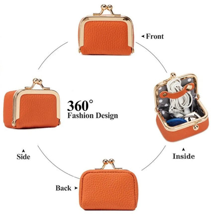 Genuine Leather Kiss Lock Coin Purse Solid Color Multifunctional Leather Jewelry Bag Mini Square Small Item Bag Jewelry Storage PlatiNum