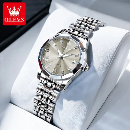 OLEVS 9931 Elegante Orologio da Donna di Lusso, Marca Originale, Movimento al Quarzo, Impermeabile, in Acciaio Inossidabile, Luminoso con Data platinumshop