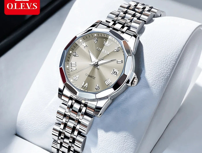 OLEVS 9931 Elegante Orologio da Donna di Lusso, Marca Originale, Movimento al Quarzo, Impermeabile, in Acciaio Inossidabile, Luminoso con Data platinumshop