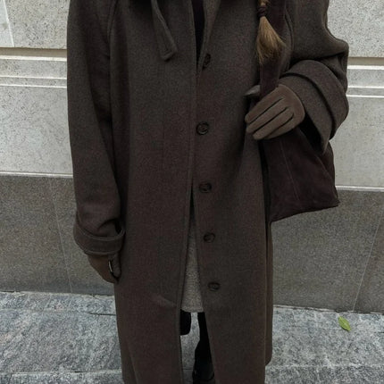 Women's Long Woolen Overcoats Stand Collar Single Breasted Lace Up Oversized Coat Autumn Winter Female Loose New Chic Outerwears