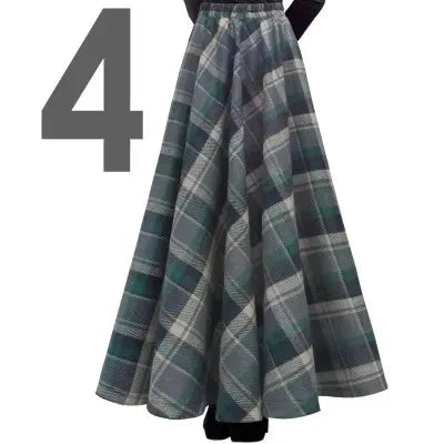 TIYIHAILEY-Women's Long Maxi Thick A-line Skirts, Elastic Waist, Plaid Woolen Skirts, Warm with Pocket, Winter, New Custom Made PlatiNum