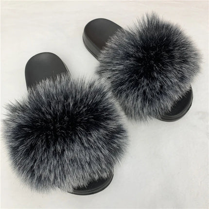 Fluffy Slippers for Women Soft Faux Fur Women's Summer Slippers Stylish Open Toe Sandals Comfy Fuzzy Indoor Outdoor Beach Shoes