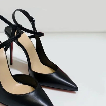 2025New summer and autumn black 12cm lace up high-heeled sandals with sexy slim heels and pointed  stylish single shoes