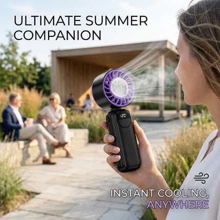 Ventilatore personale ad alta velocità dotato di impacco di ghiaccio in gel riutilizzabile, mini ventilatore portatile leggero per l'estate, ufficio, viaggi, campeggio, uso quotidiano all'aperto e al chiuso.