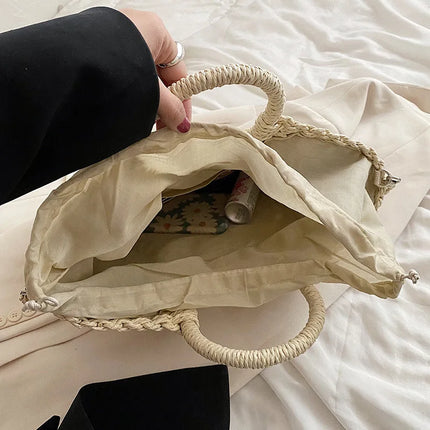 Borse in paglia intrecciata per donna Borsa da viaggio fatta a mano al mare Borsa da spiaggia estiva Nuova borsa a secchiello con manico Shopping Tote Bag Basket Bolsa