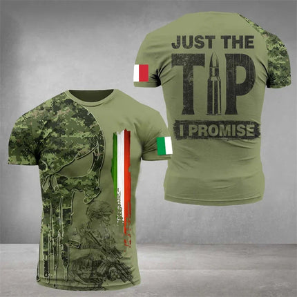 Camo Italy Flag T-Shirt for Men 3D Printed Italian T-Shirt Classic Short Sleeve T-Shirt Oversized Camouflage Sports T-Shirt
