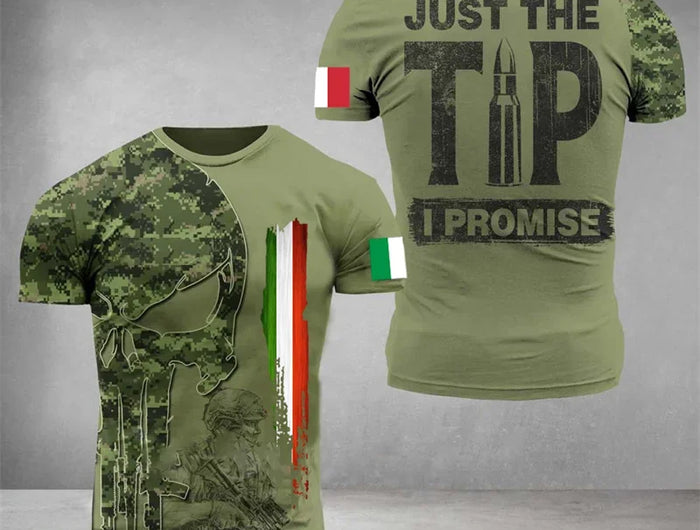 Camo Italy Flag T-Shirt for Men 3D Printed Italian T-Shirt Classic Short Sleeve T-Shirt Oversized Camouflage Sports T-Shirt