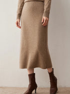 Women's 100% Cashmere Skirts Office Lady Autumn Winter Basic Fit Knitted High Waist Straight Skirt Graceful Long Warm Soft Dress PlatiNum