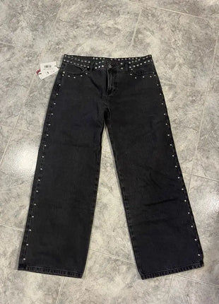 Y2k One Dilemma Pantaloni in denim Stampa leopardata Stella Jeans a gamba larga Streetwear Jeans larghi a vita alta Harajuku Abbigliamento donna gotico